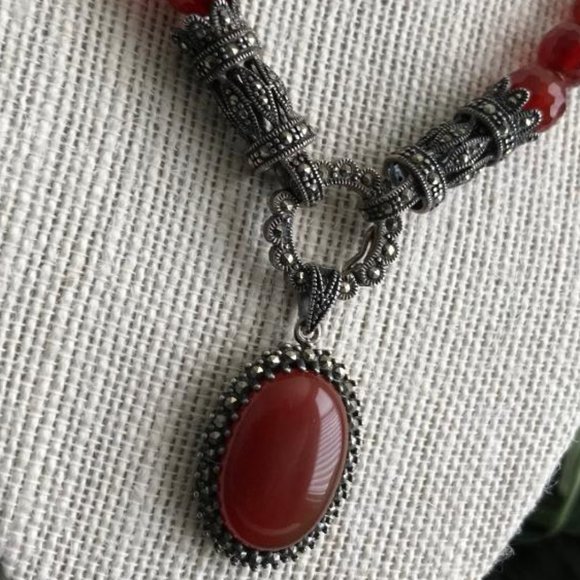 Art Deco Inspired Carnelian Beads & Pendant Necklace - Picture 11 of 16